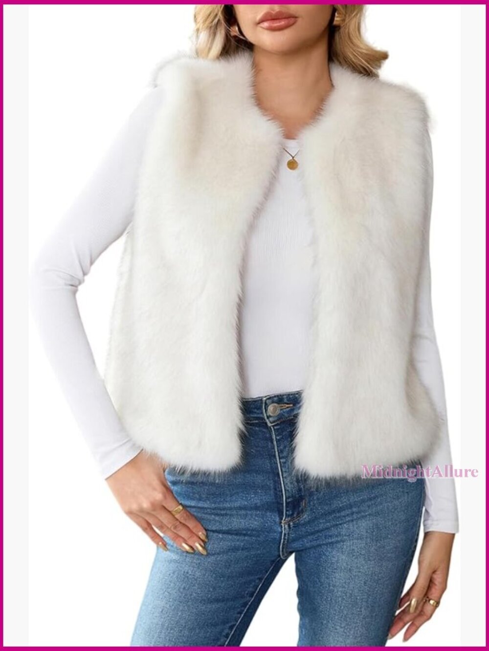 Faux Fur Vest Sleeveless Open Front Cropped Jacket Winter Outerwear